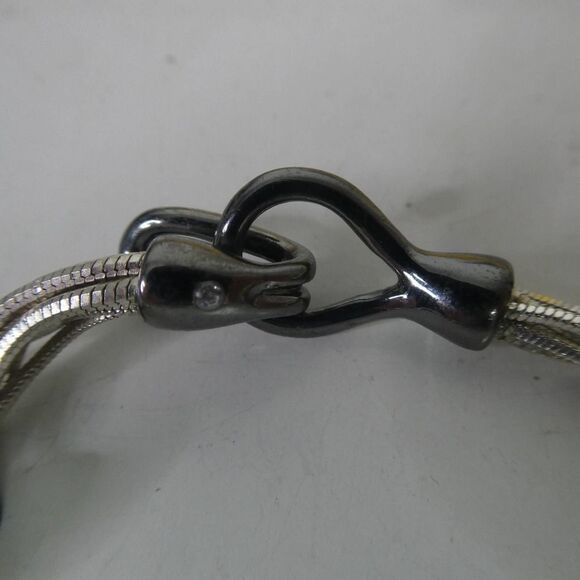 Silver Tone Rope Chain Multi Strand Hematite Disc Beaded Bracelet Hook Eye - Picture 2 of 7